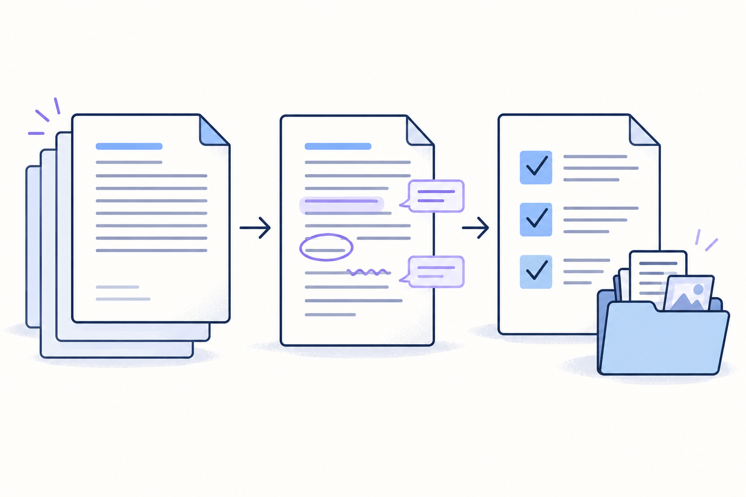Concept illustration of documents, review annotations and quality records